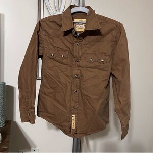 Larry Mahan Boys Snap Button Down Shirt Large 12 14 Brown Long Sleeve